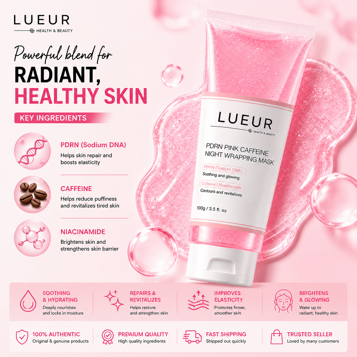LUEUR PDRN Pink Caffeine Night Wrapping Mask